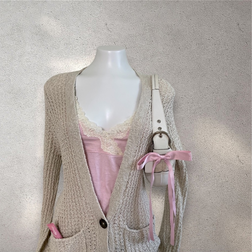 Vintage Hollister Cream Crochet Knit Cardigan - Picture 3 of 8